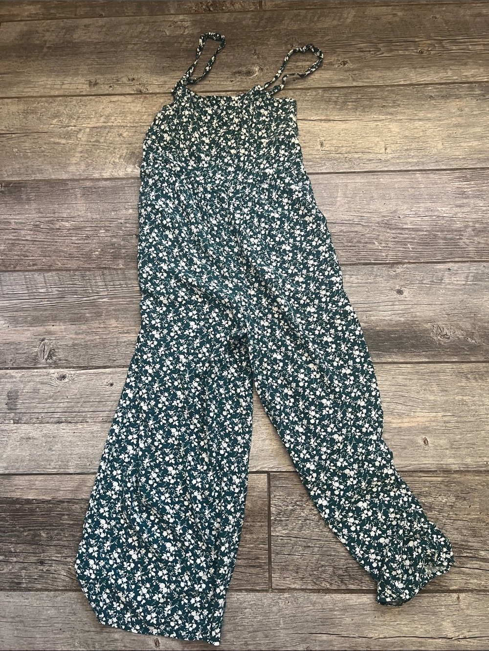 Old Navy Green Floral Wide-Leg Romper with Spaghetti Straps